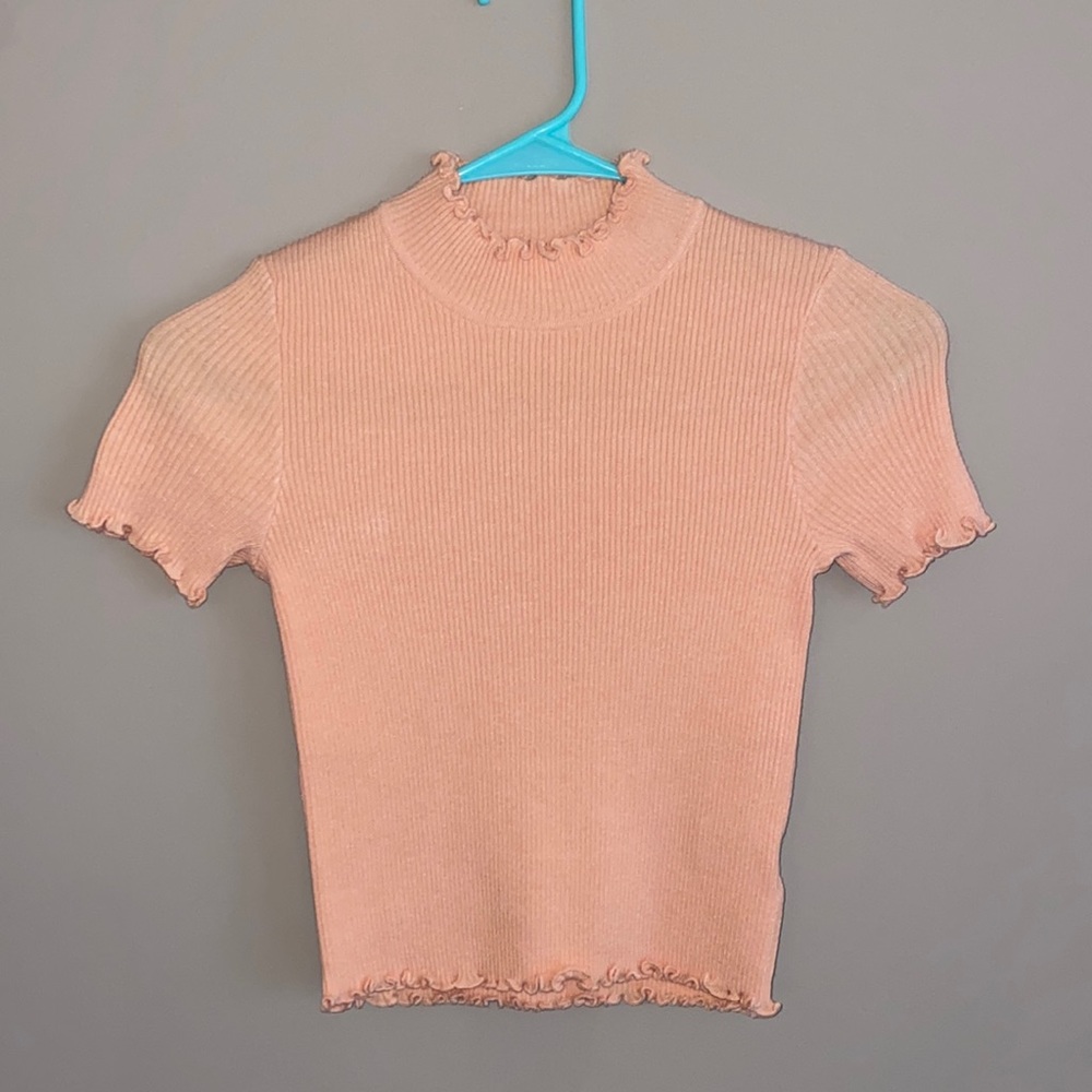 Pink Mock neck top with ruffle detailing